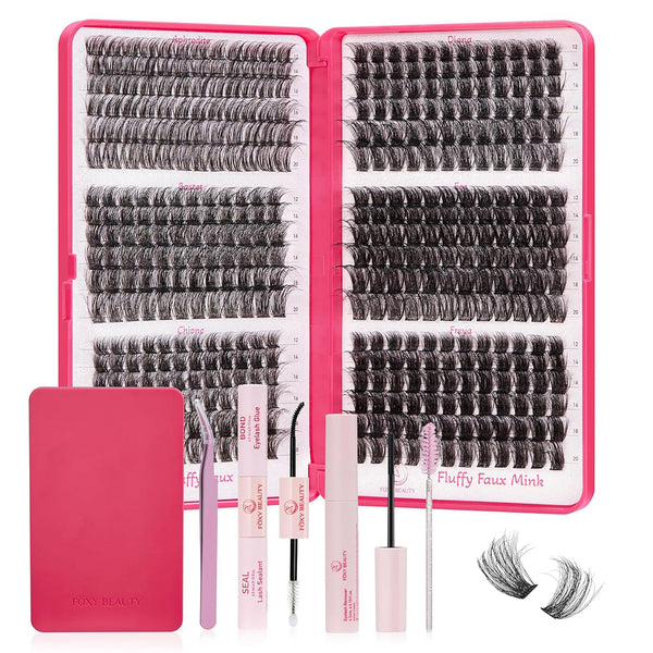 Fluffy Lash Clusters Kit 432pcs - Fluffy Lash Extension Kit with Lash Bond and Seal, 12 14 16 18 20mm Volume Lash Clusters Kit, Thick Volume Lashes Clusters Kit with Lash Remover, Lash Applicator