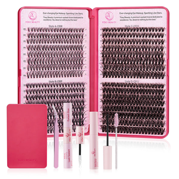 DIY Eyelash Extension Kit 640pcs - Lashes Cluster D Curl -Individual Lash Clusters Kit With Lash Bond and Seal, Eyelash Remover, Applicator, Eyelash Book DIY at Home (20D+30D+40D+50D-9-16MIX KIT)