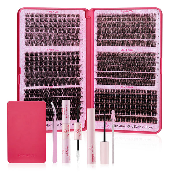 Lash Clusters Kit 432Pcs,8 10 12 14 16 18 MIX Wispy Lashes Cluster Lash Extension Kit With Lash Bond and Seal,Eyelash Remover, Applicator, Eyelash Books DIY at Home By Foxy Beauty